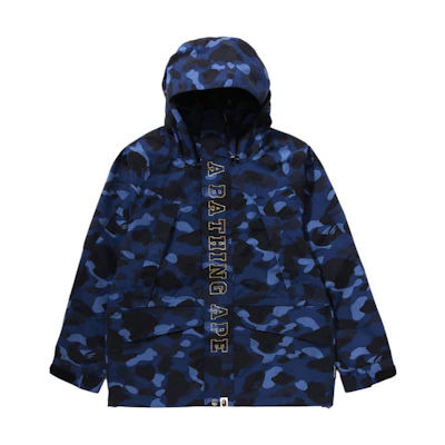 Bape A BATHING APE SS24 Embroidered Camo Zip Jacket Navy Blue Mens. 0ZXLJM140003M-NYX