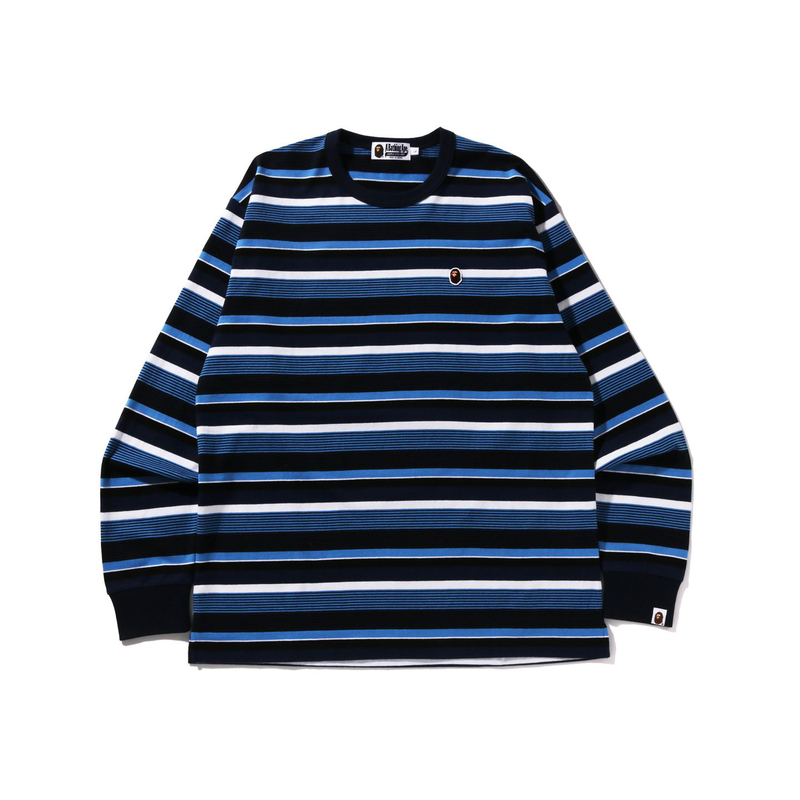 Bape A BATHING APE SS24 Embroidered Logo Striped Long Sleeve T-Shirt Men. 0ZXLTM111001M
