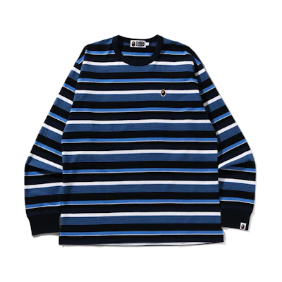 Bape A BATHING APE SS24 Embroidered Logo Striped Long Sleeve T-Shirt Men. 0ZXLTM111001M