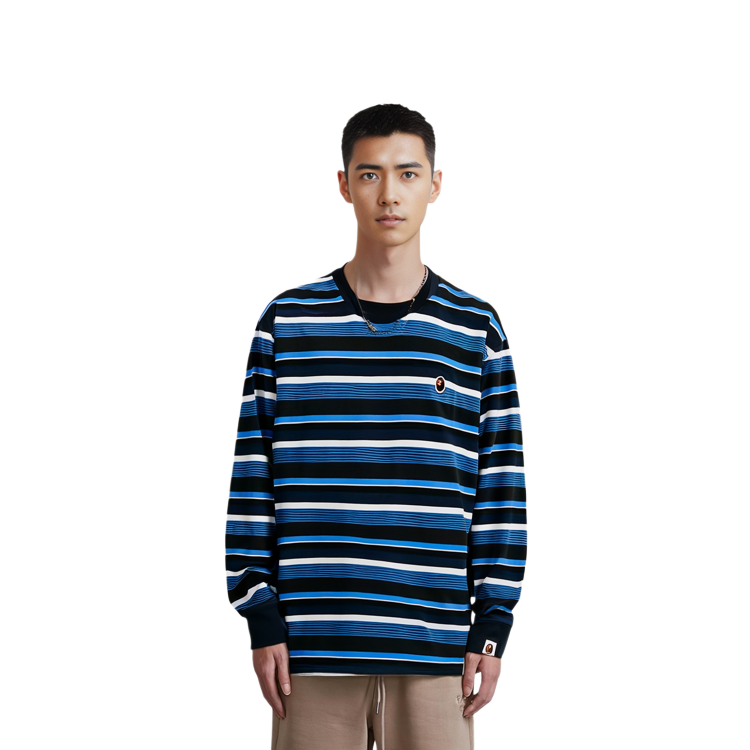 Lookbook ベイプ A BATHING APE SS24 刺繍ロゴ ストライプ 長袖Tシャツ メンズ. 0ZXLTM111001M