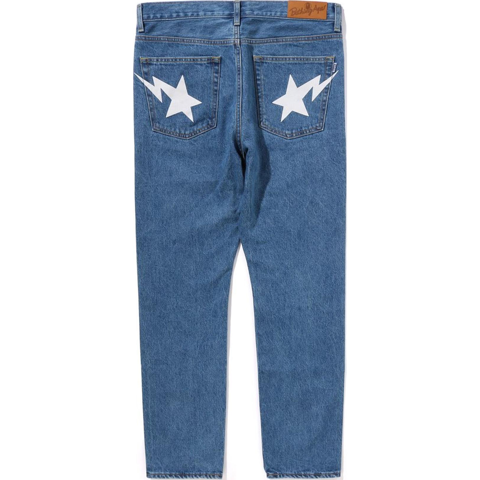 Shop Bape A BATHING APE SS24 圖案印花牛仔褲 男女款休閒風格。 0ZXJNM150007