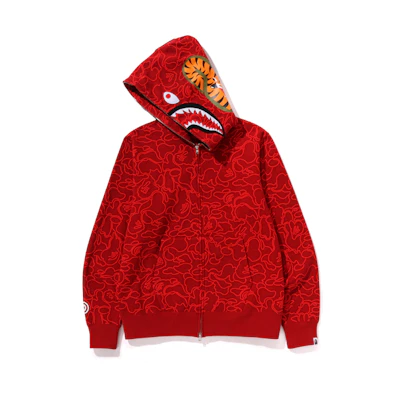 Bape A BATHING APE SS24 Shark Full-Zip Hoodie with Linear Camo Print for Men. 0ZXSWMX15004M