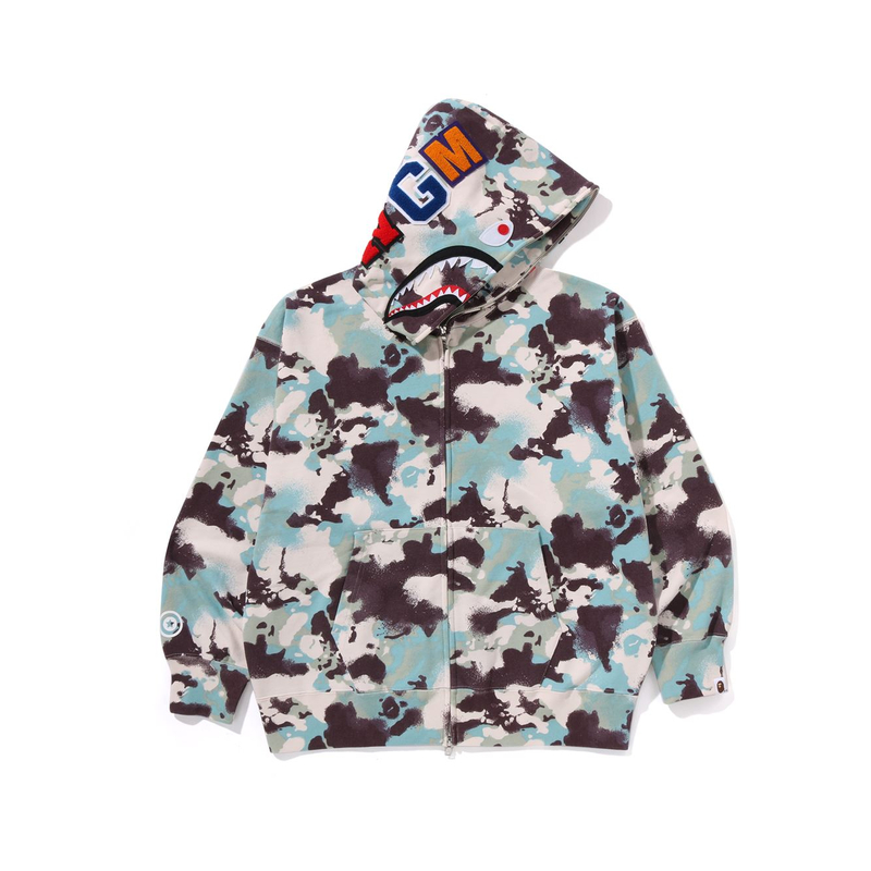 Bape A BATHING APE SS25 Graffiti Camo Shark Hoodie . 0ZXSWM001151O 圖 7