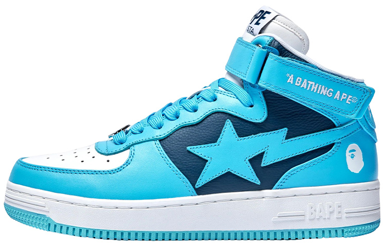 Bape A BATHING APE STA MI Mid Fashion Sneakers Sky Blue Casual Trendy Shoes 1I20-191-010 Light Blue