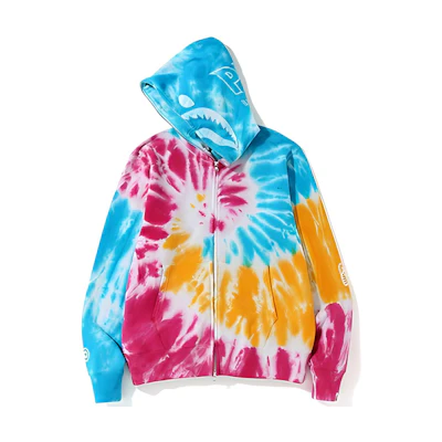 Bape A BATHING APE Tie Dye Shark Full Zip Hoodie Unisex Colorful Sweatshirt. 1F30-115-019