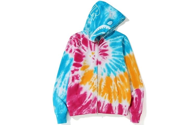 Bape A BATHING APE Tie Dye Shark Full Zip Hoodie Unisex Colorful Sweatshirt. 1F30-115-019 圖 3