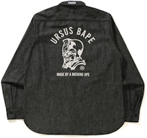 Bape A BATHING APE URSUS Chambray Letter Print Loose Fit Long Sleeve Shirt Men’s 1H20-131-001 Bape A BATHING APE URSUS Chambray Letter Print Loose Fit Long Sleeve Shirt Men’s 1H20-131-001