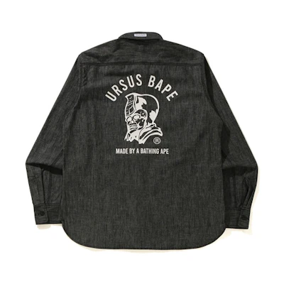Bape A BATHING APE URSUS Chambray Letter Print Loose Fit Long Sleeve Shirt Men’s 1H20-131-001
