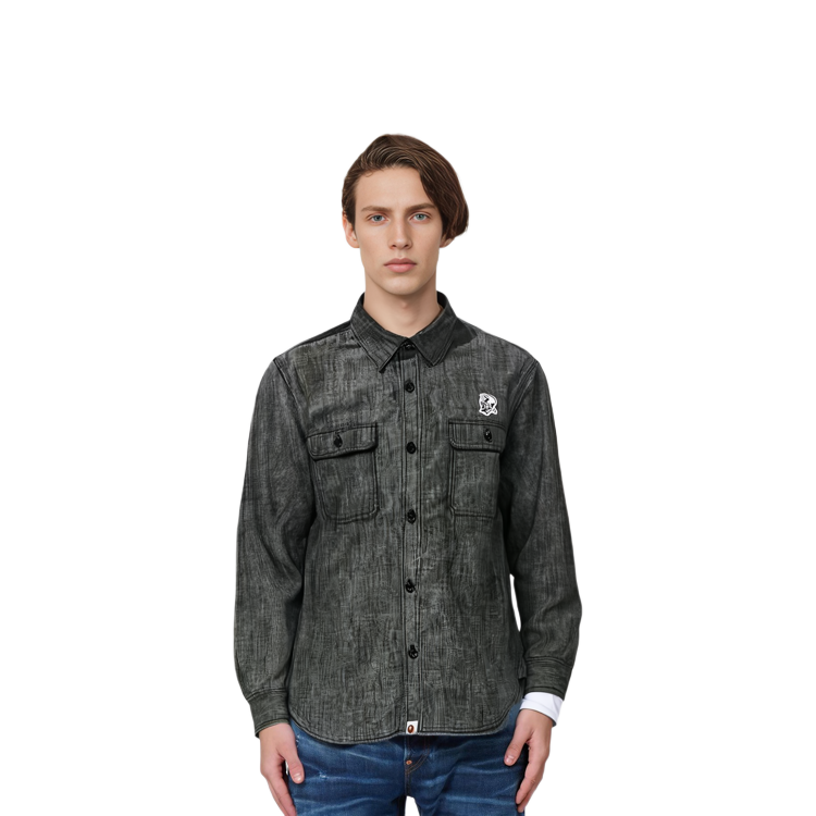 Shop Bape A BATHING APE URSUS 字母印花牛仔襯衫 寬鬆長袖 男款 1H20-131-001