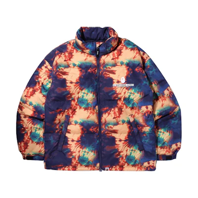 Bape A BATHING APE Winter Tie Dye Loose Fit Down Jacket Navy Blue 1I30-144-004