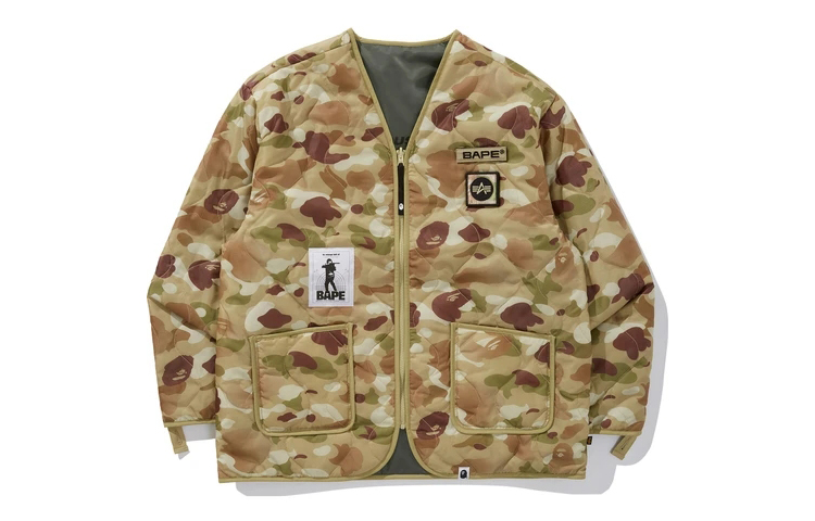 Bape A BATHING APE x Alpha Industries Reversible Camo Olive Logo Jacket - Men. 1G73-140-904