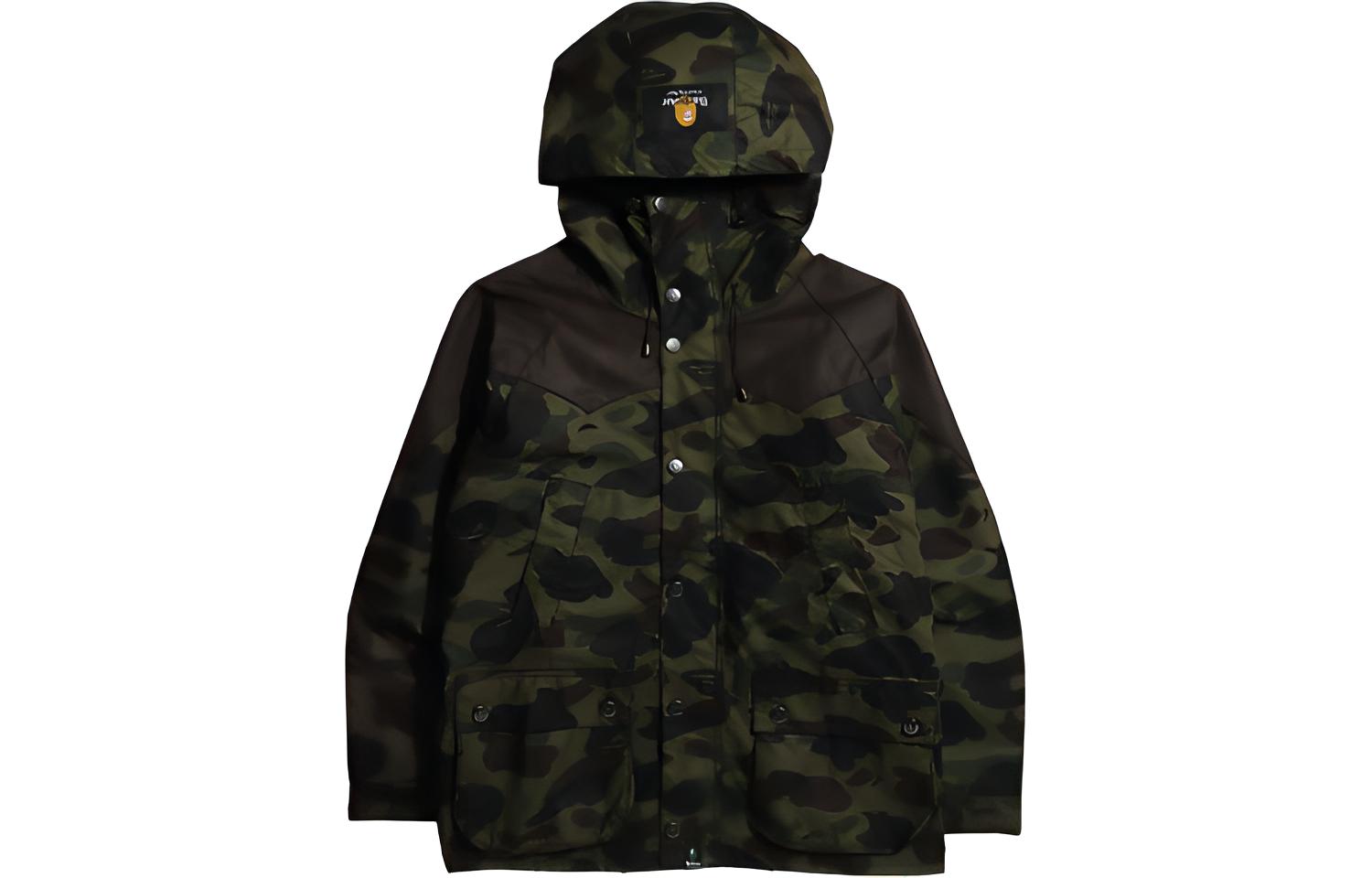 Bape A BATHING APE BARBOUR Camo Ski Hoodie Jacket Green  Collaboration. 1H73-141-903