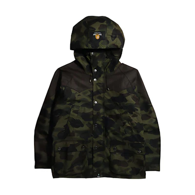 Bape A BATHING APE BARBOUR Camo Ski Hoodie Jacket Green Collaboration. 1H73-141-903