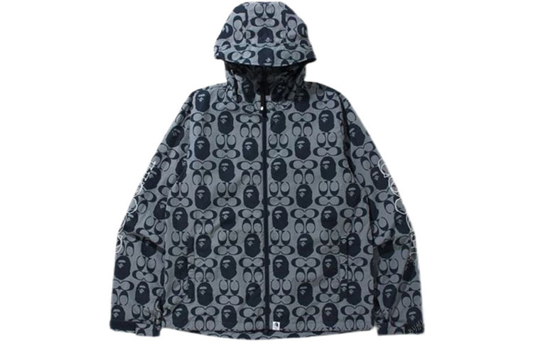 Bape A BATHING APE COACH Logo Print Ape Hooded Windbreaker Jacket Mens. 1H73-140-901