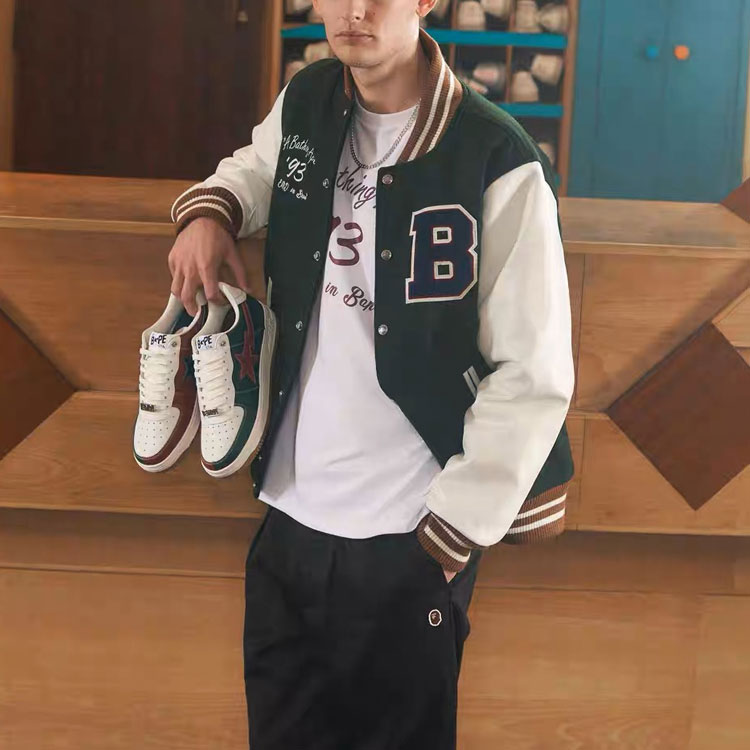 Shop Chaqueta de Béisbol Bape A BATHING APE x END Colorblock Blanco Verde Edición. 0ZXJKM141906J