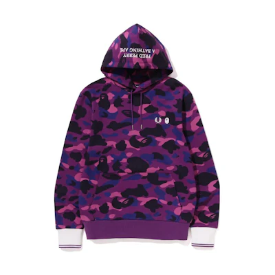 Bape A BATHING APE FRED PERRY Camo Hoodie Purple SS23 Collaboration. 1J23-114-902