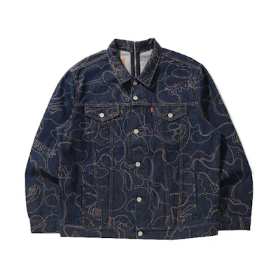 Bape A BATHING APE Levi's Loose Fit Denim Jacket Blue Collaboration. 1H23-140-910