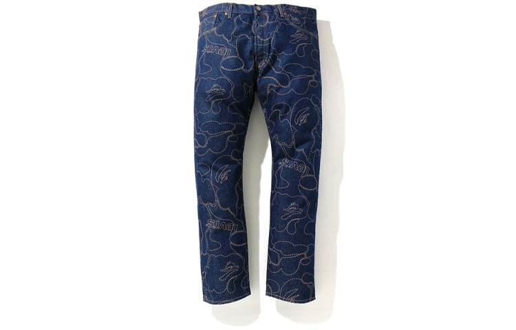 Bape A BATHING APE x Levi's Camo 501 '93 Model Selvedge Denim Jeans Navy . 1H23-152-909