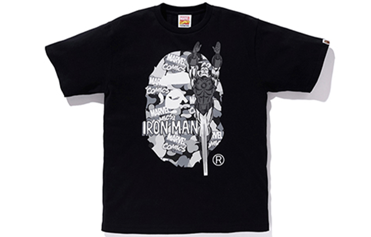 Bape A BATHING APE Marvel Iron Man Camo Tee Black Unisex Graphic T-Shirt 1F23110928