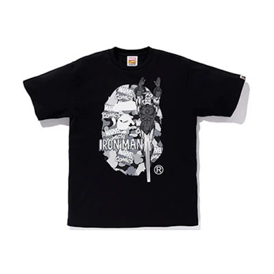 Bape A BATHING APE Marvel Iron Man Camo Tee Black Unisex Graphic T-Shirt 1F23110928