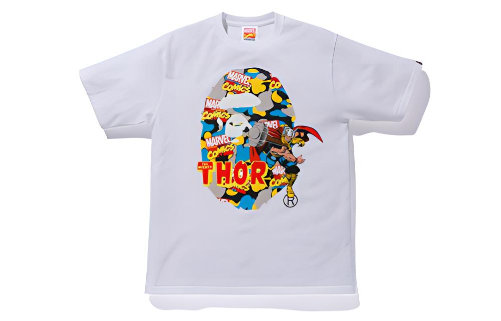 Bape A BATHING APE MARVEL Thor Graphic Tee White Unisex Collaboration Short Sleeve. 1F23110923