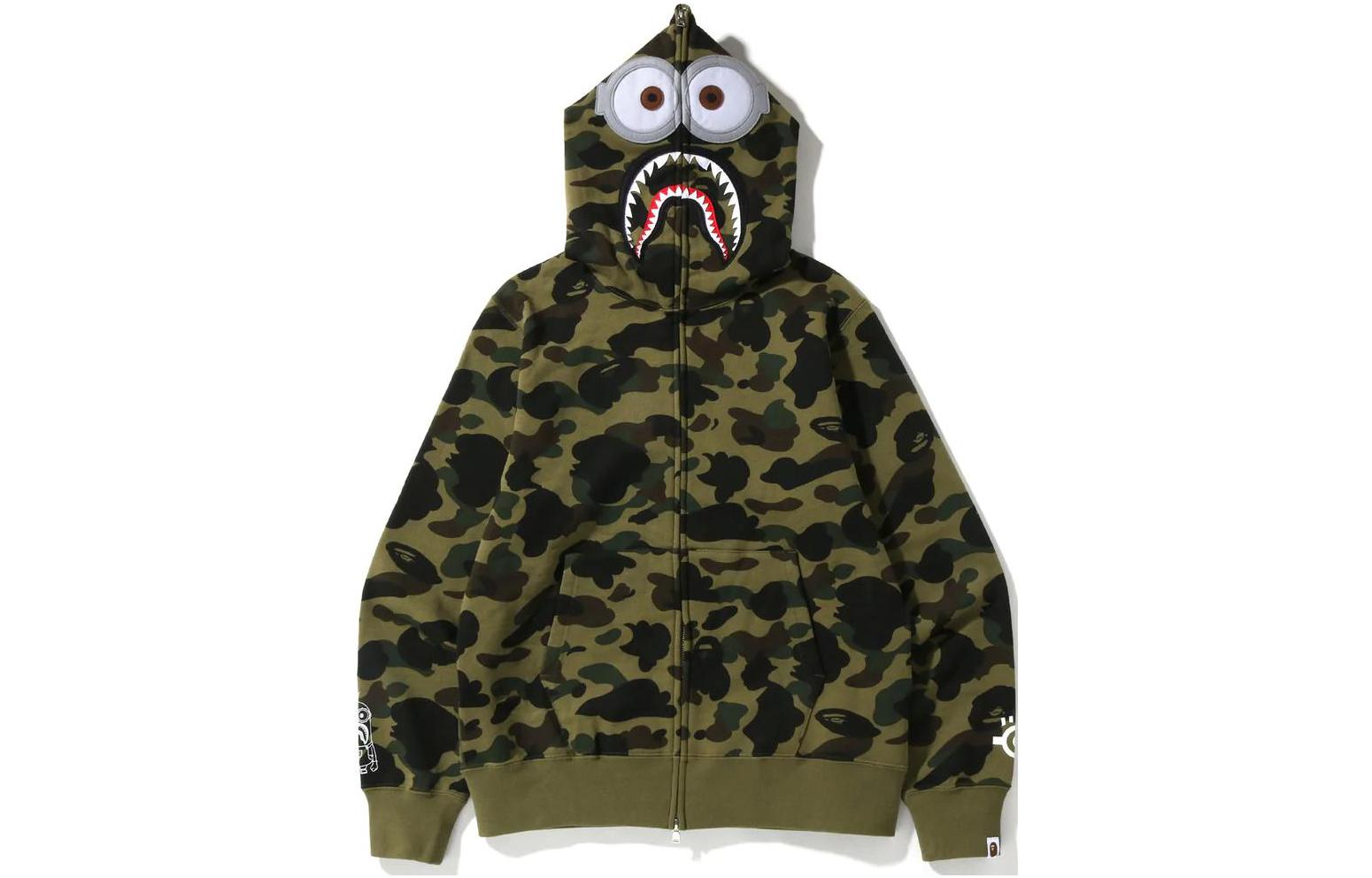 Bape A BATHING APE MINIONS Camo Minion Shark Zip Hoodie  Fall Collection. 1I73-115-902