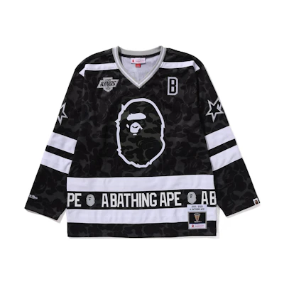 Bape A BATHING APE Mitchell & Ness Logo Print V-Neck Long-Sleeve Tee Men. 1J73-111-906