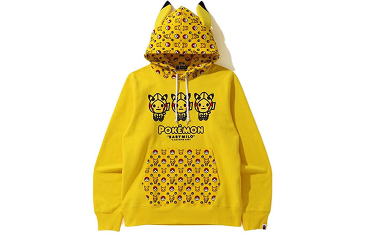 Bape A BATHING APE x POKEMON Unisex Yellow Cartoon Pullover Hoodie. 2G73-114-916