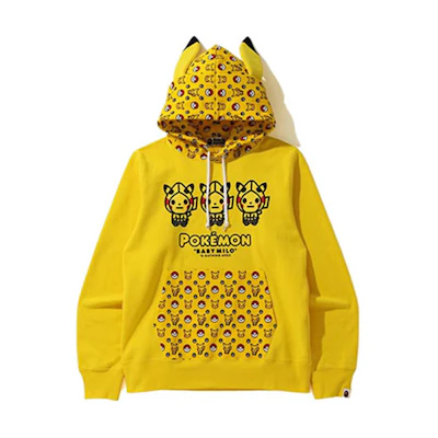 Bape A BATHING APE POKEMON Unisex Yellow Cartoon Pullover Hoodie. 2G73-114-916