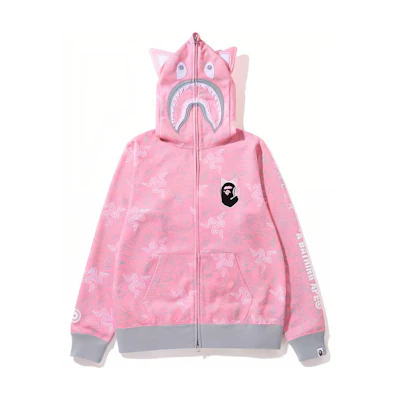 Bape A BATHING APE Razer Shark Hoodie Pink Unisex Collaboration Full Zip Long Sleeve. 1I23-215-901