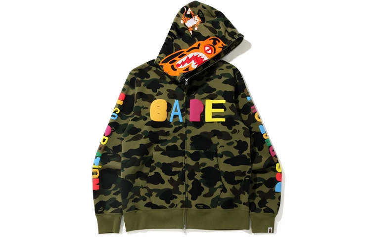 Bape A BATHING APE x READYMADE Shark Series Tiger Shark Hoodie Green Camo Mens. 1H23-115-905