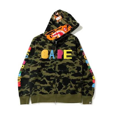 Bape A BATHING APE READYMADE Shark Series Tiger Shark Hoodie Green Camo Mens. 1H23-115-905