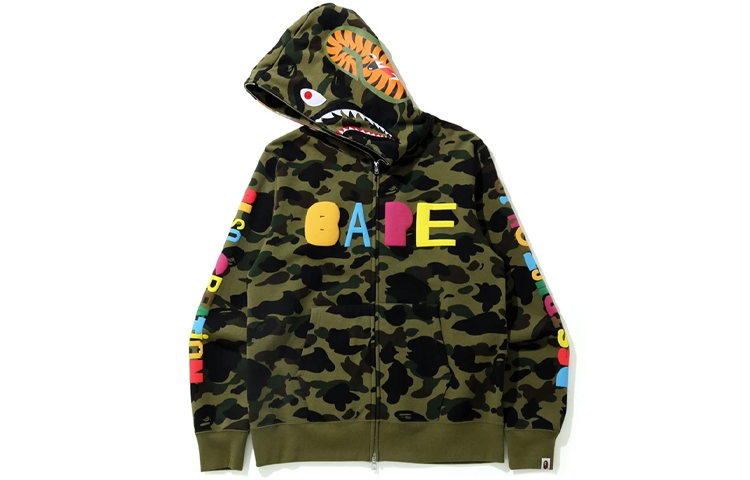 Lookbook Bape A BATHING APE x READYMADE Hoodie Shark Tiger Hijau Camo Lelaki. 1H23-115-905