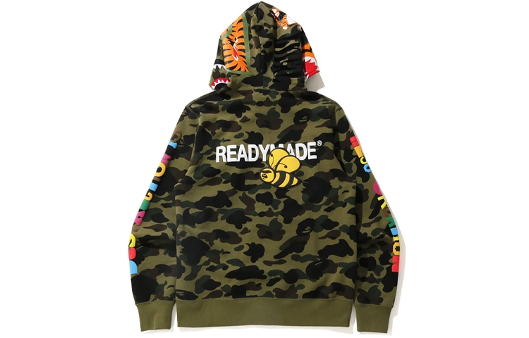 Shop Bape A BATHING APE x READYMADE Hoodie Shark Tiger Hijau Camo Lelaki. 1H23-115-905