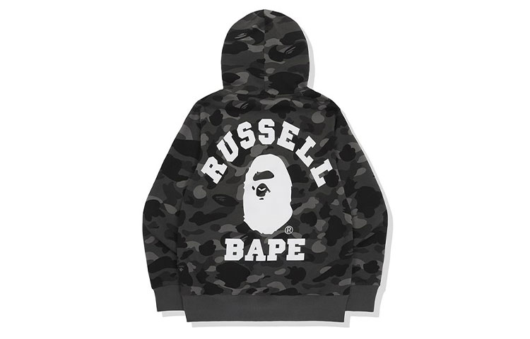 Bape A BATHING APE RUSSELL Camo Print Logo Hoodie  Collaboration Edition. 1G73-114-920