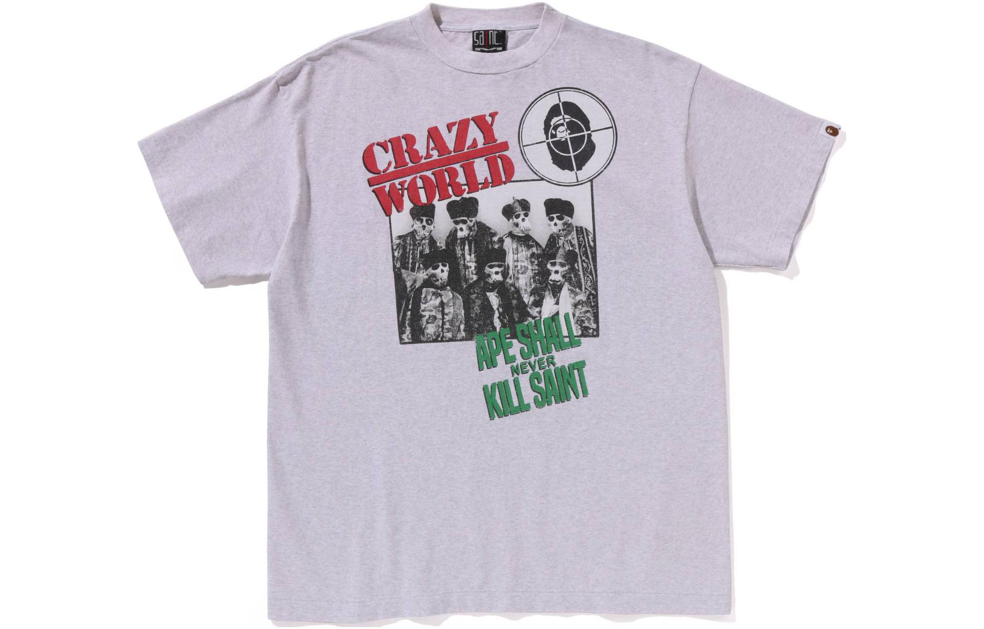 Bape A BATHING APE SAINT Mxxxxxx SS24 Logo Print T-Shirt Unisex Grey. 1K23-109-904
