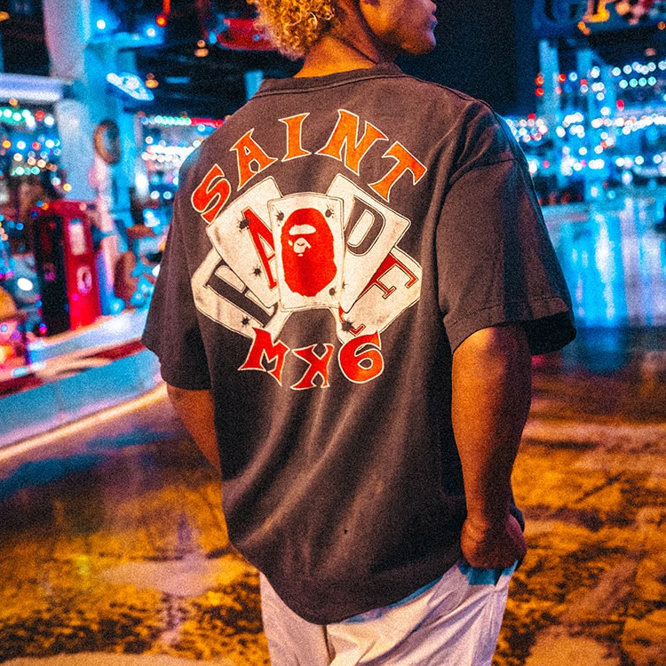 Bape A BATHING APE SAINT Mxxxxxx SS24 Logo Print Unisex T-Shirt Dark Gray. 1K23-109-903 圖 5