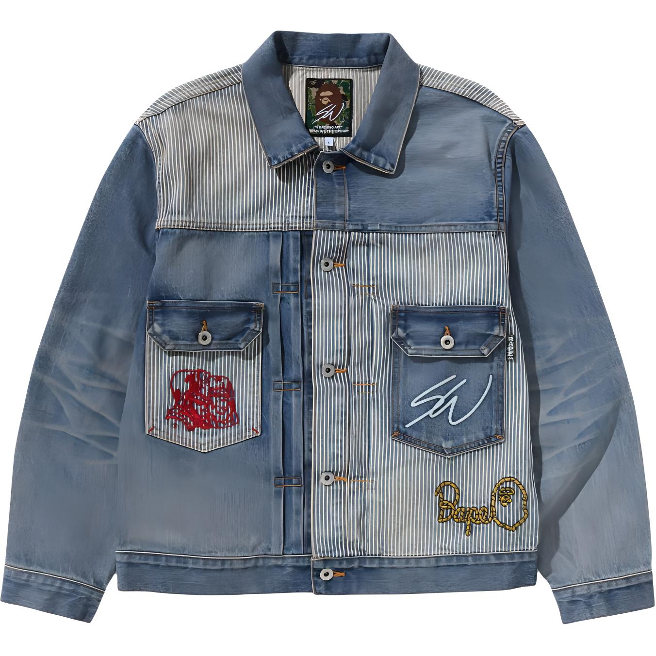 Bape A BATHING APE Sean Wotherspoon Denim Jacket Blue Unisex Embroidered Patchwork. 0ZXLJM140906MNYX