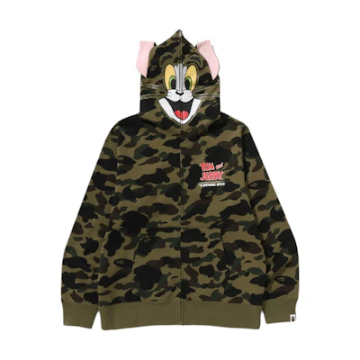 Bape A BATHING APE Tom and Jerry SS25 Green Tom Graphic Hoodie Unisex. 1L23-115-907