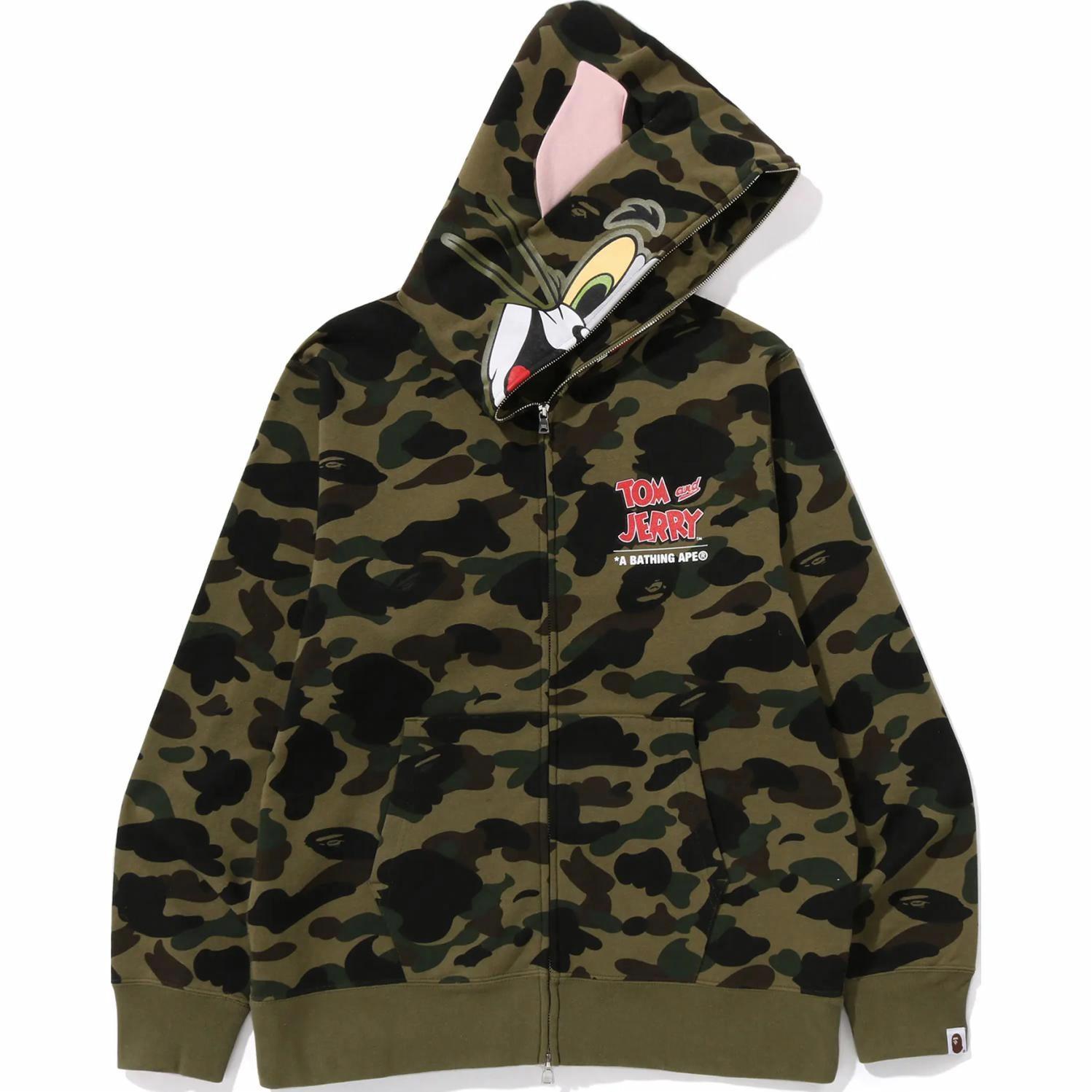 Lookbook Bape A BATHING APE x Tom and Jerry SS25 Hoodie Hijau Grafik Tom Uniseks. 1L23-115-907