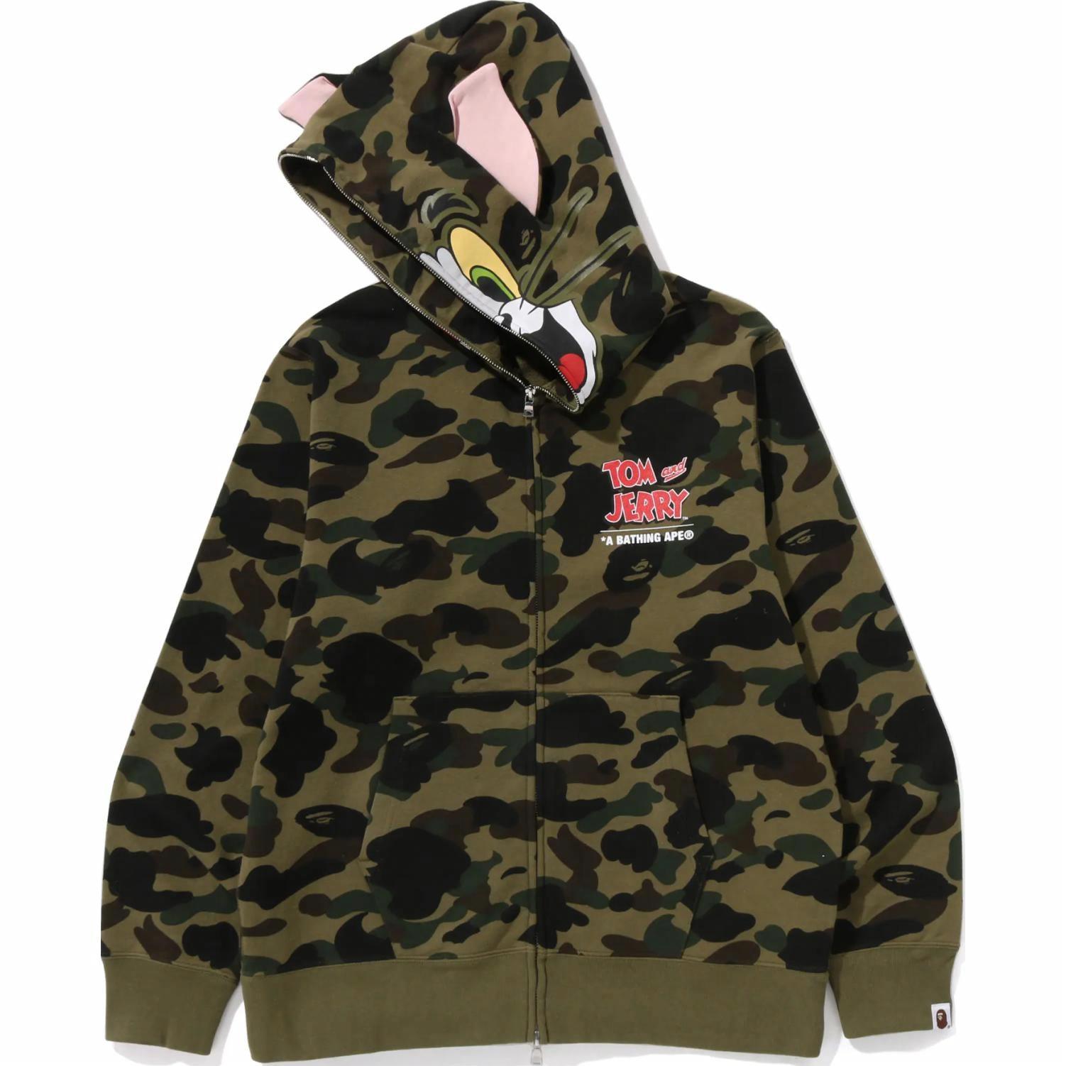 Shop Bape A BATHING APE x Tom and Jerry SS25 Hoodie Hijau Grafik Tom Uniseks. 1L23-115-907