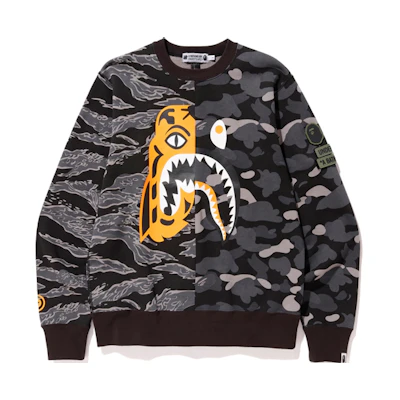 Bape A BATHING APE UNDFTD Shark Tiger Camo Crewneck Sweatshirt Black Unisex. 1E73-113-902