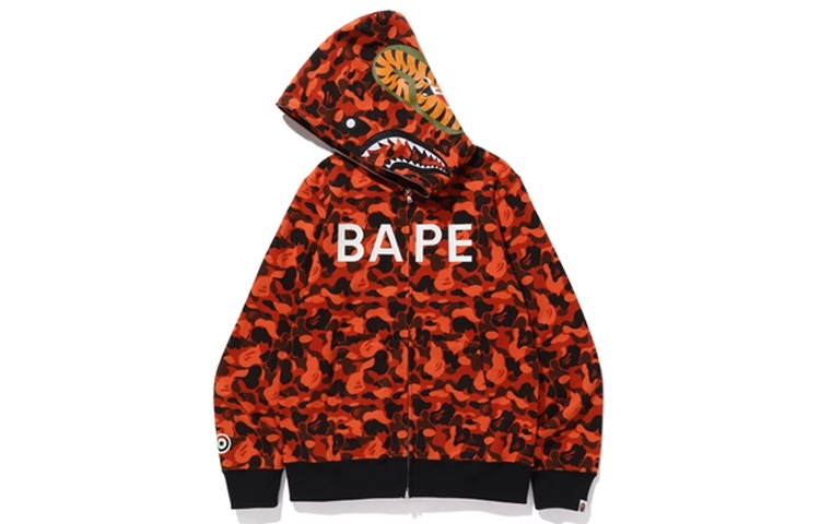 Bape A BATHING APE XO Camo Shark Full Zip Hoodie Orange Black Mens. 1F73-115-925 圖 3