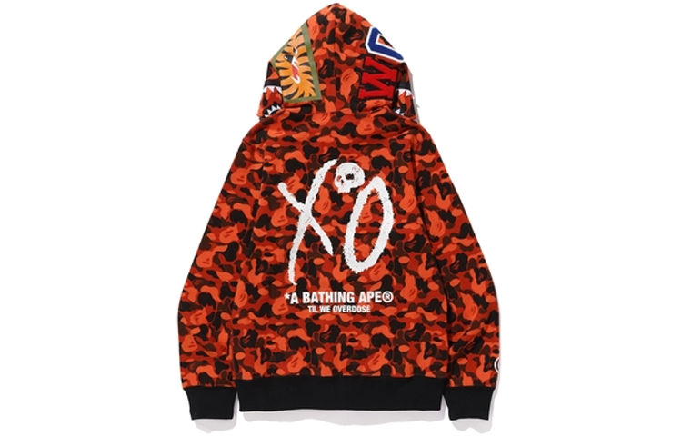 Bape A BATHING APE XO Camo Shark Full Zip Hoodie Orange Black Mens. 1F73-115-925 圖 4