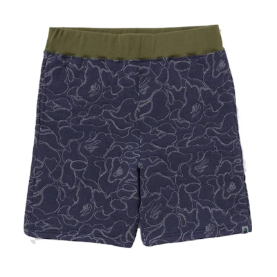 BAPE ABC Camo Sweat Shorts Navy Blue High-Waisted Casual Shorts Mens. 1J30-153-020