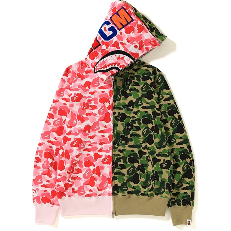 Bape ABC Separate Shark Full Zip Hoodie Pink Green