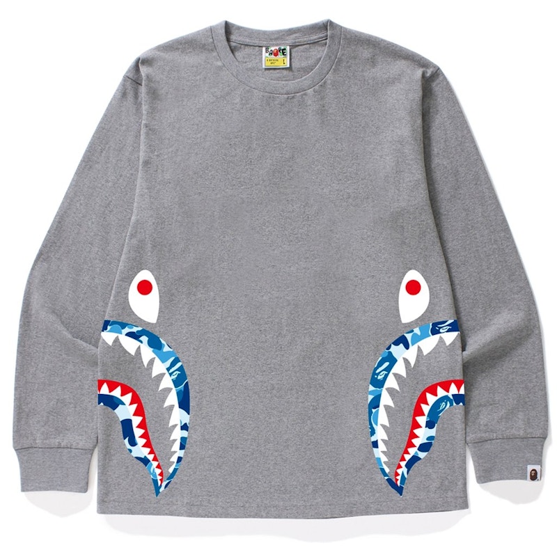 Bape ABC Side Shark LS Tee Grey Blue
