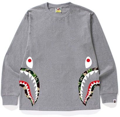 Bape ABC Side Shark LS Tee Grey Green Buy Bape ABC Side Shark LS Tee Grey Green