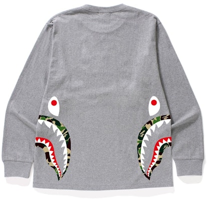 Bape ABC Side Shark LS Tee Grey Green Order Bape ABC Side Shark LS Tee Grey Green