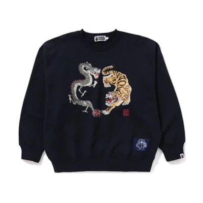 BAPE Animal Print Crewneck Pullover Sweatshirt Navy Blue () 1K22-113-005